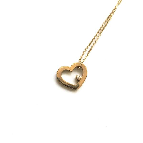 14k Gold Floating Heart Pendant with Diamond