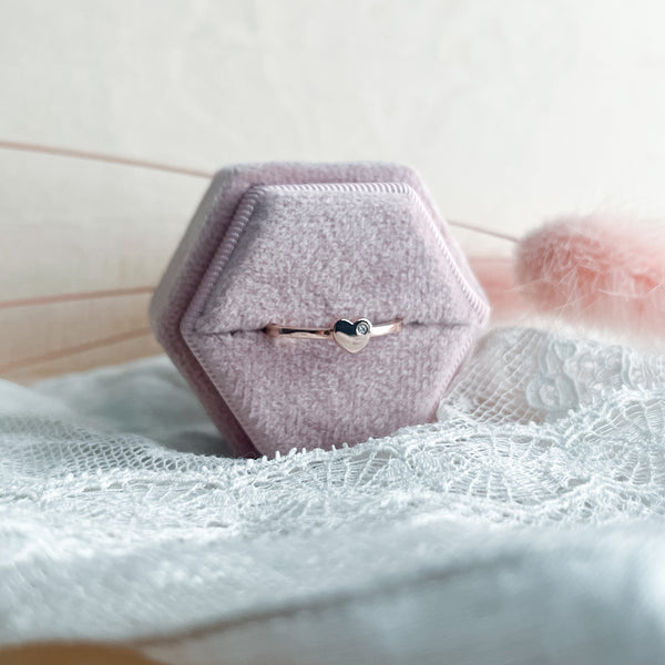 Tiny Sterling Silver or Solid Gold Heart Shaped Ring with Diamond - size 6.5 available