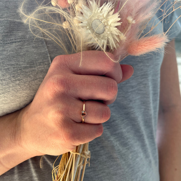 Tiny Sterling Silver or Solid Gold Heart Shaped Ring with Diamond - size 6.5 available