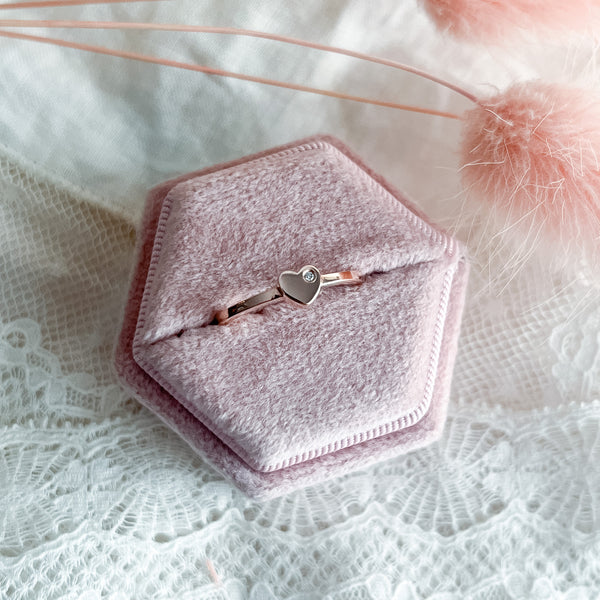 Tiny Sterling Silver or Solid Gold Heart Shaped Ring with Diamond - size 6.5 available