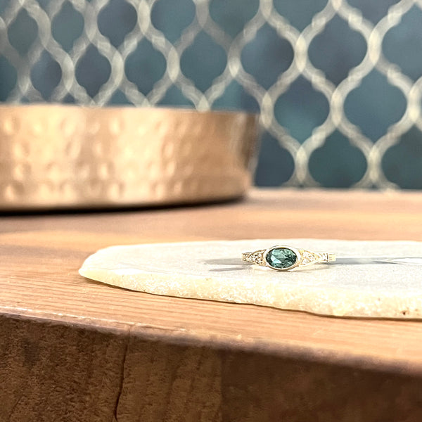 Oval Tourmaline and diamond ring in 14k gold