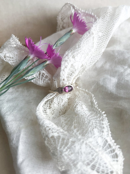 10k Yellow Gold and Tourmaline Ring with engraved leaves