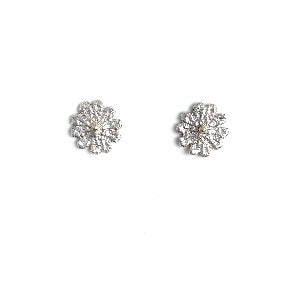 sterling silver stud earrings made from lace that has been folded and cast. 