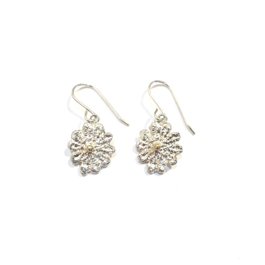sterling silver and 14k gold cast lace earrings
