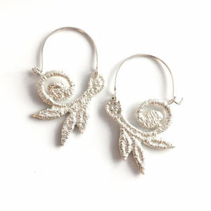 sterling silver cast lace vine hoops - small