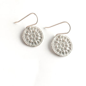 sterling silver cast lace circle earrings