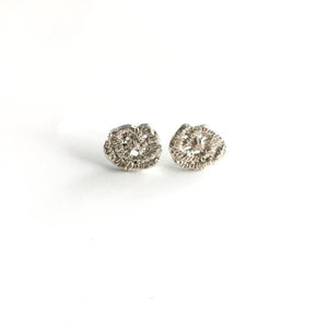 sterling silver cast lace rose earrings