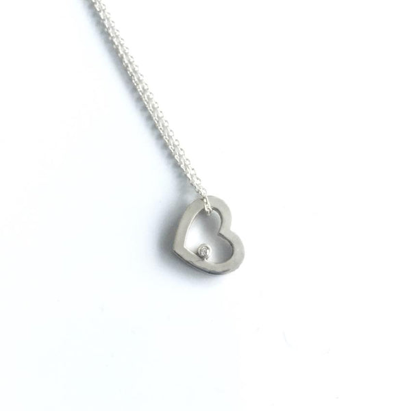 Sterling Silver Floating Heart Pendant with Diamond