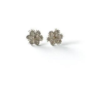 Sterling silver flower stud earrings made from molded lace.