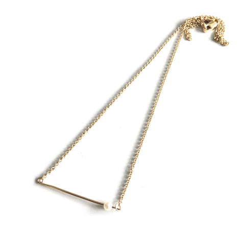 14k Gold Bar Pendant with Freshwater Pearl.