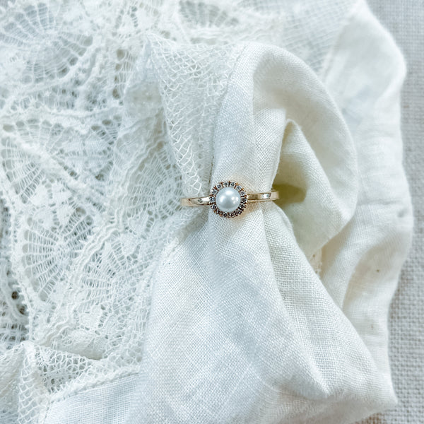 14k Yellow Gold, Pearl and Diamond ‘Magalie’ ring - size 4.5 available