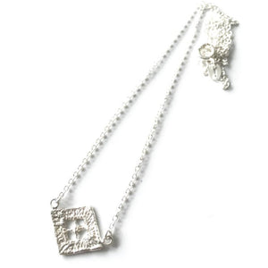 sterling silver cast lace diamond pendant